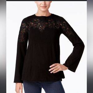 Embroidered black jersey blouse